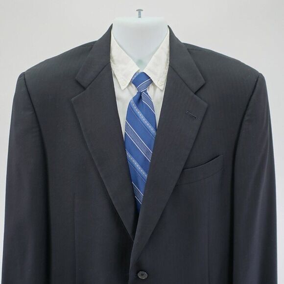 Hart Schaffner Marx Wool Blazer 42R Navy Blue Herringbone 2 Button‎ - Picture 1 of 12